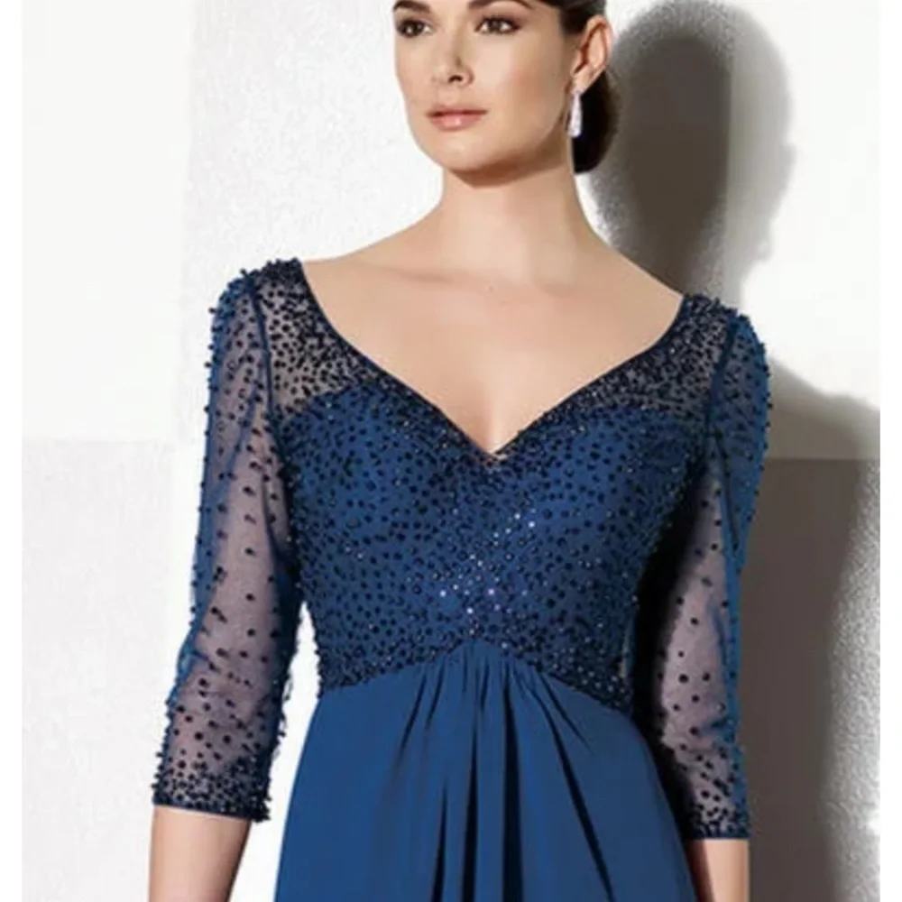 Cameron Blake beaded Bodice 3/4 sleeves long gown - Picture 2 of 6